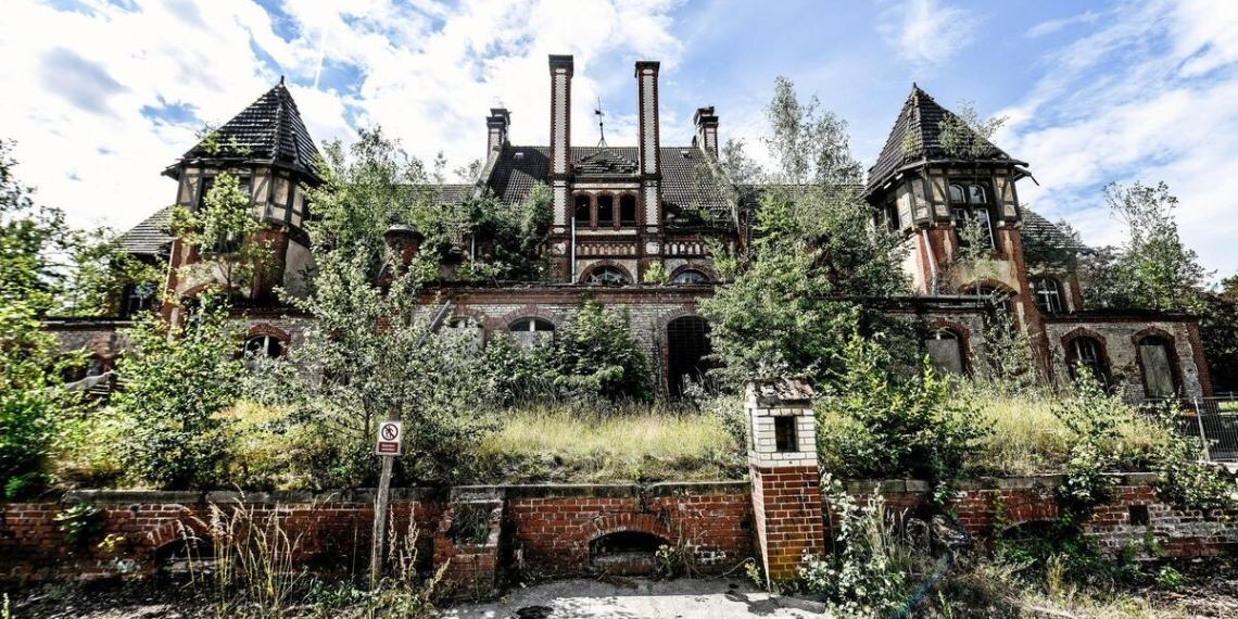 Ruiny historického sanatoria Beelitz-Heilstätten pohlcené přírodou a náletovou zelení