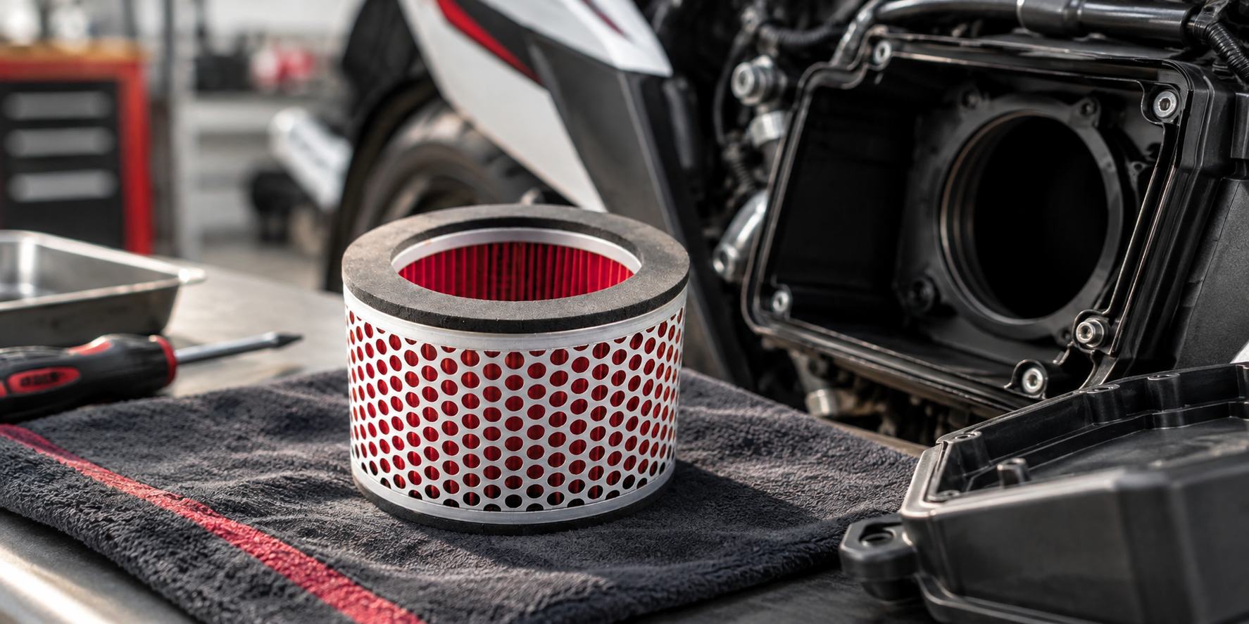Sportovní vzduchový filtr motocyklu pro lepší přívod vzduchu do motoru