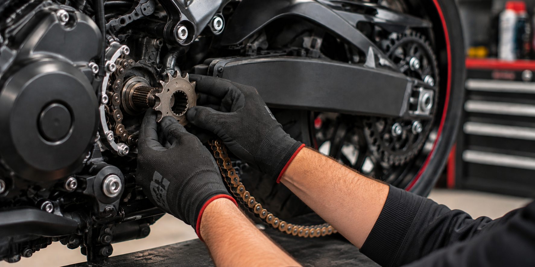 Úprava řetězového převodu motocyklu výměnou předního řetězového kolečka