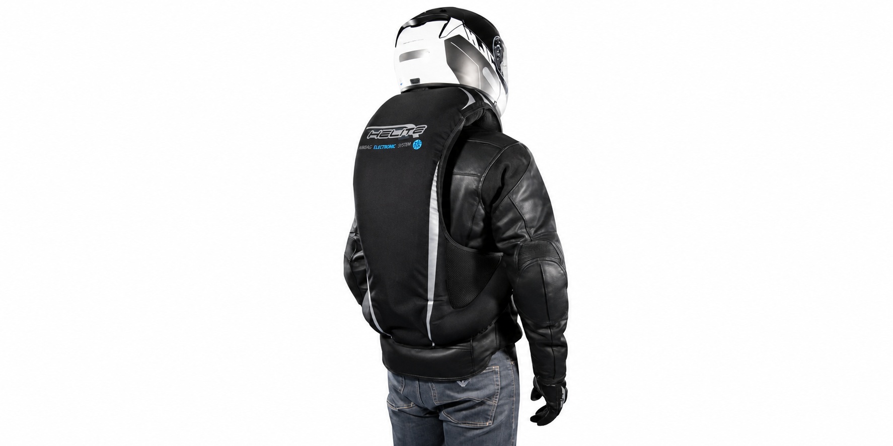 Nafouknutý elektronický moto airbag po aktivaci