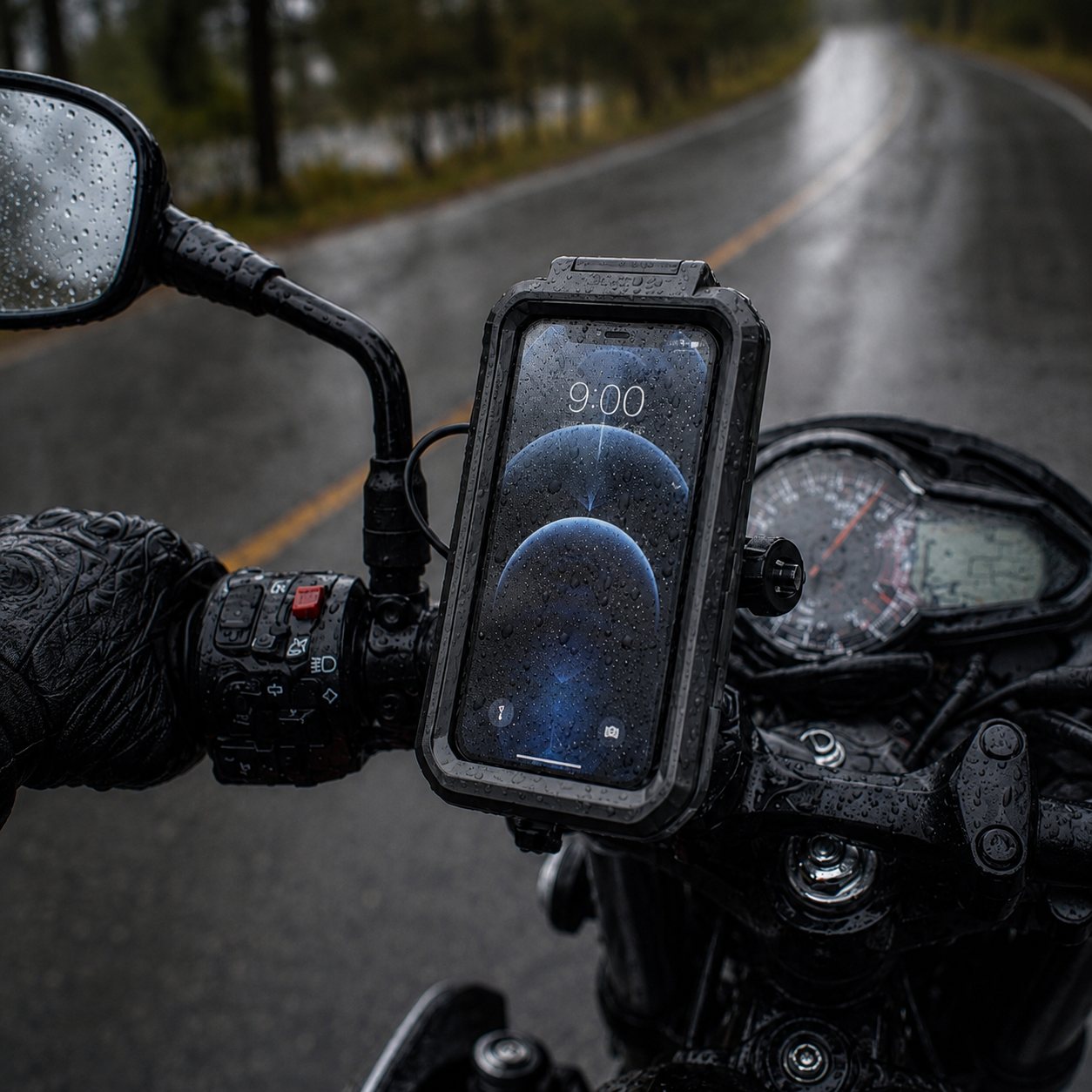 Voděodolné pouzdro na mobil na motorce v dešti