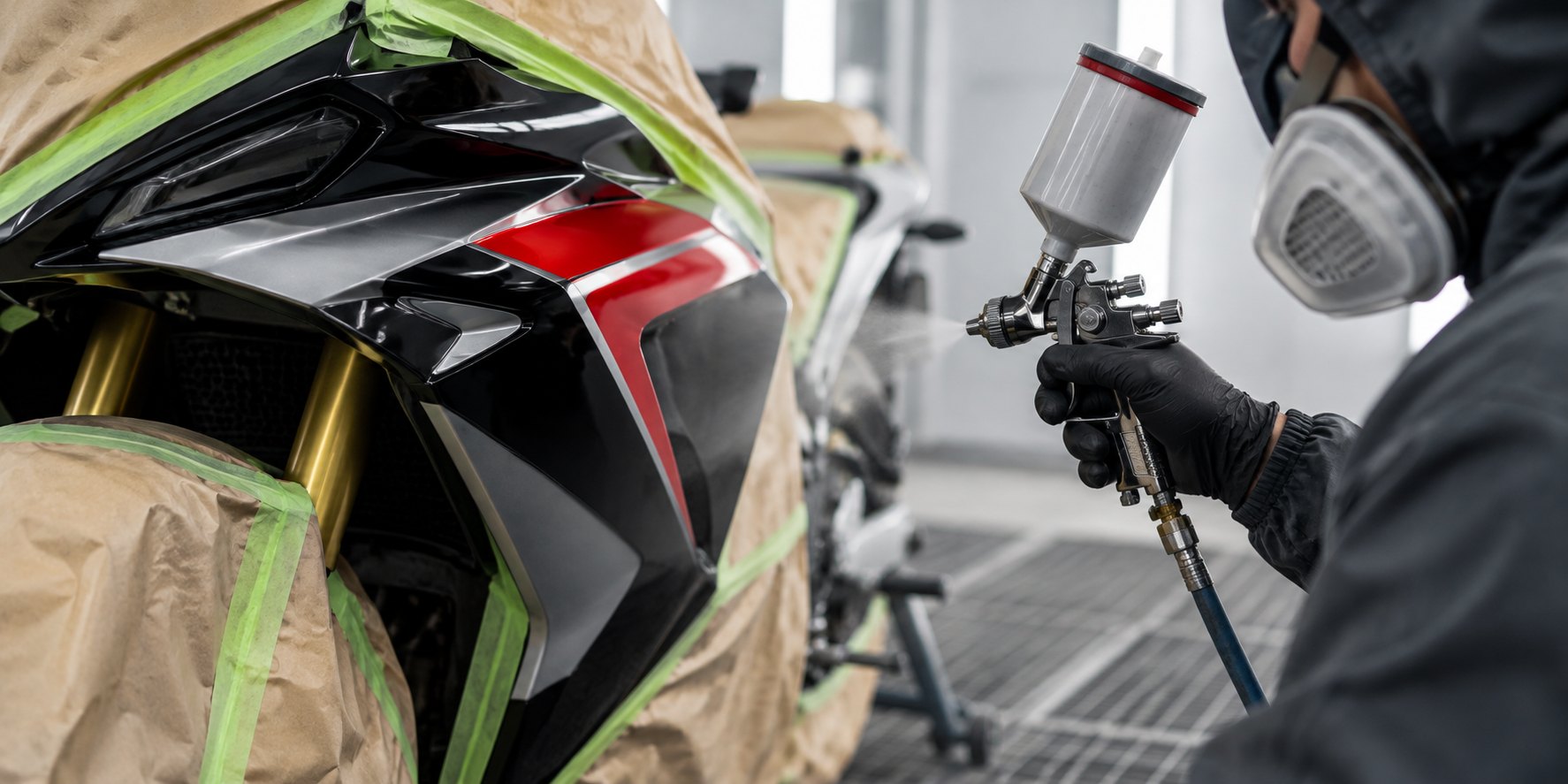 Lakování plastů motocyklu v lakovně