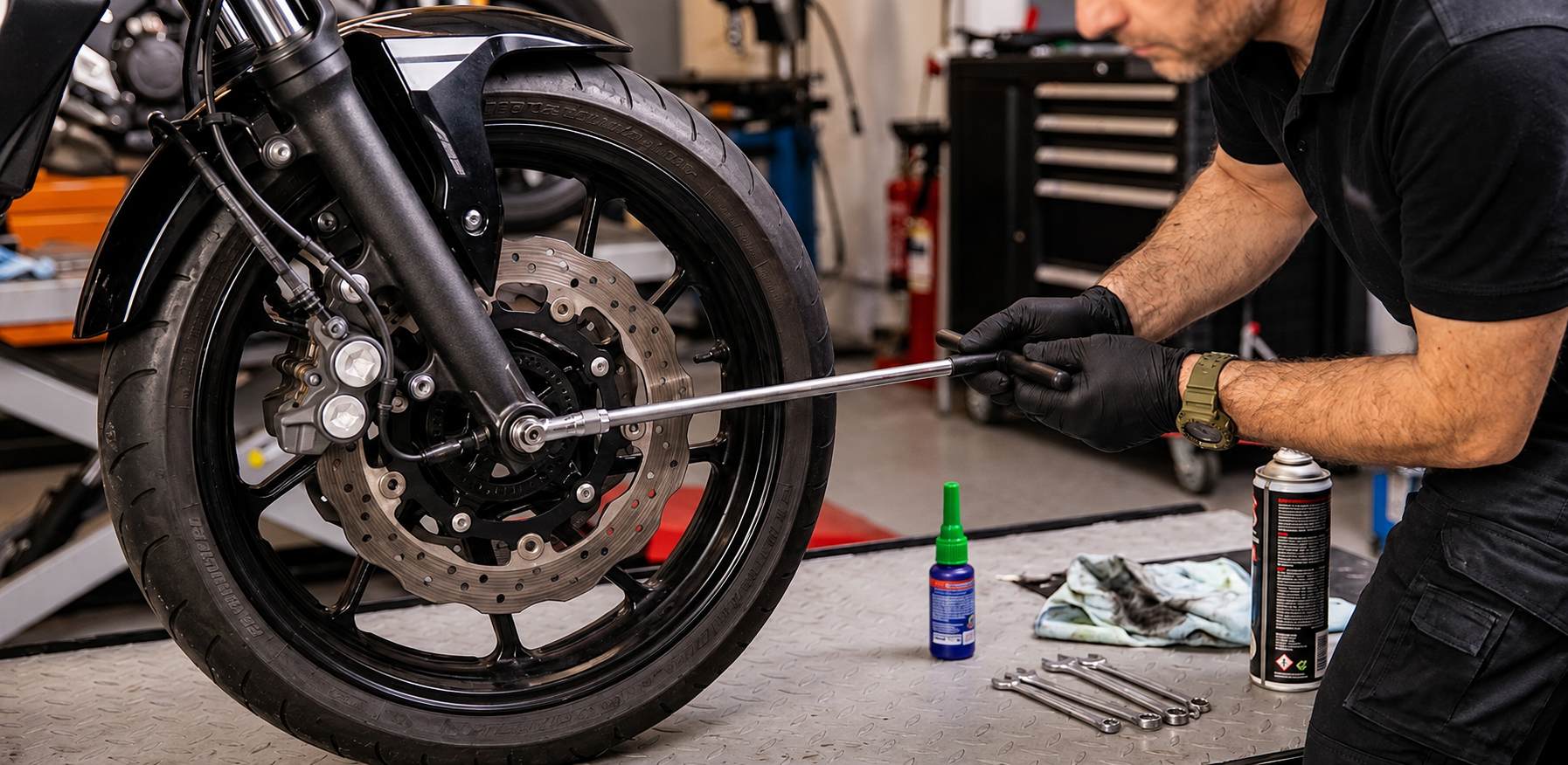 Kontrola predného brzdového systému motocykla v servise