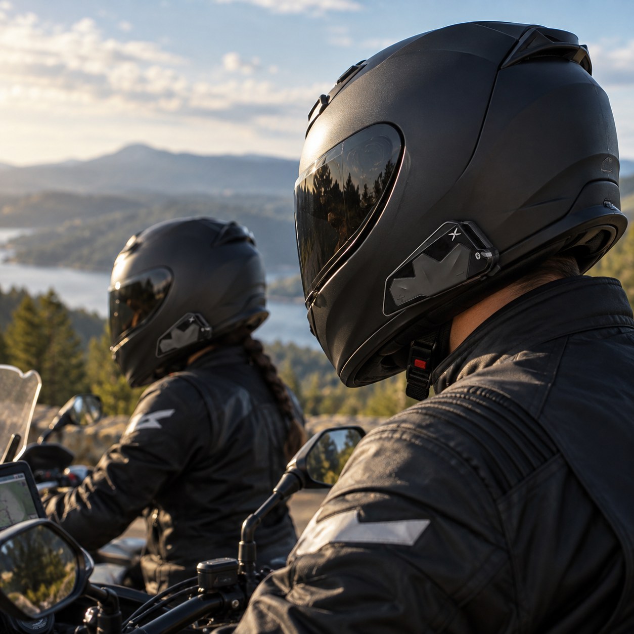 Interkom EXOCOM Link-1C na helmách dvou motorkářů